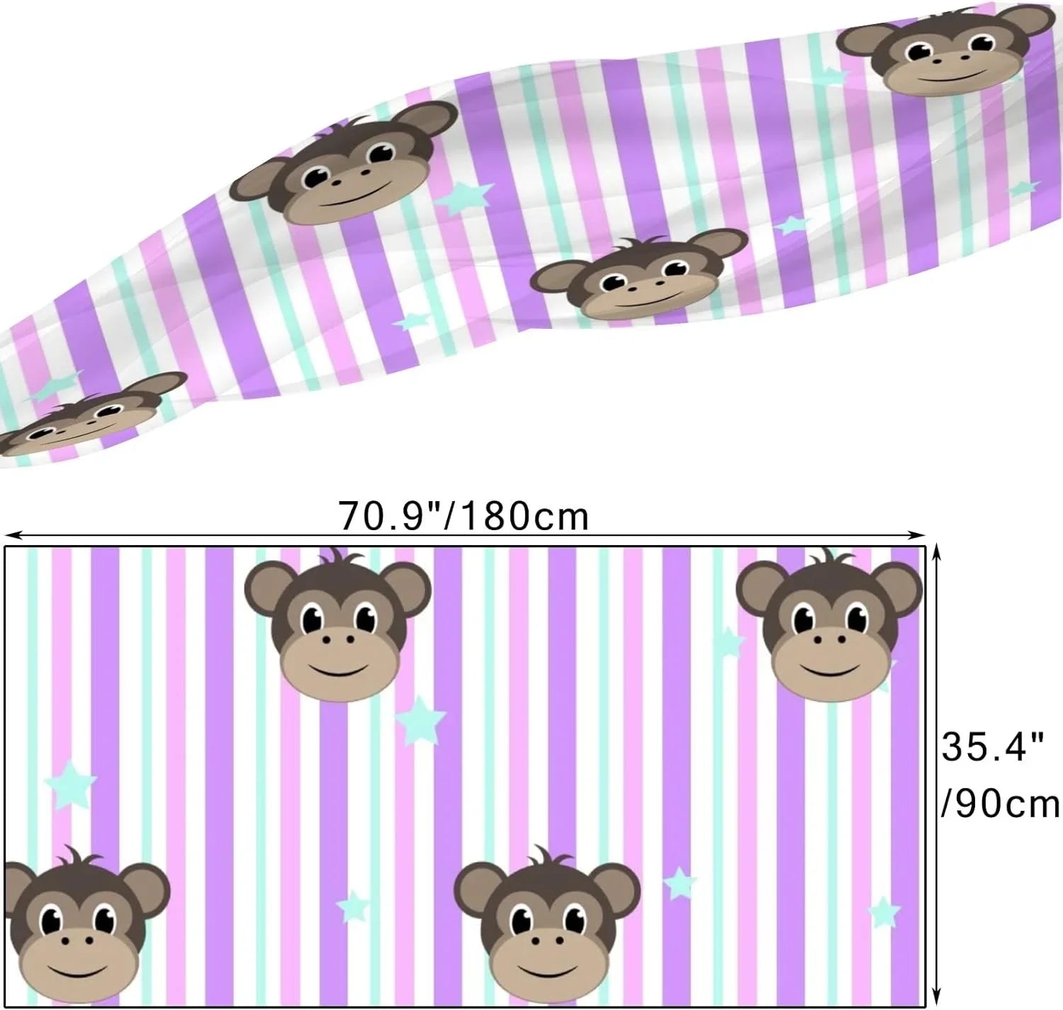 Hyjoy Monkey Faces On Stripe Long Silk Neck Scarf Lightweight Shawl Wrap Scarves for Women Girls