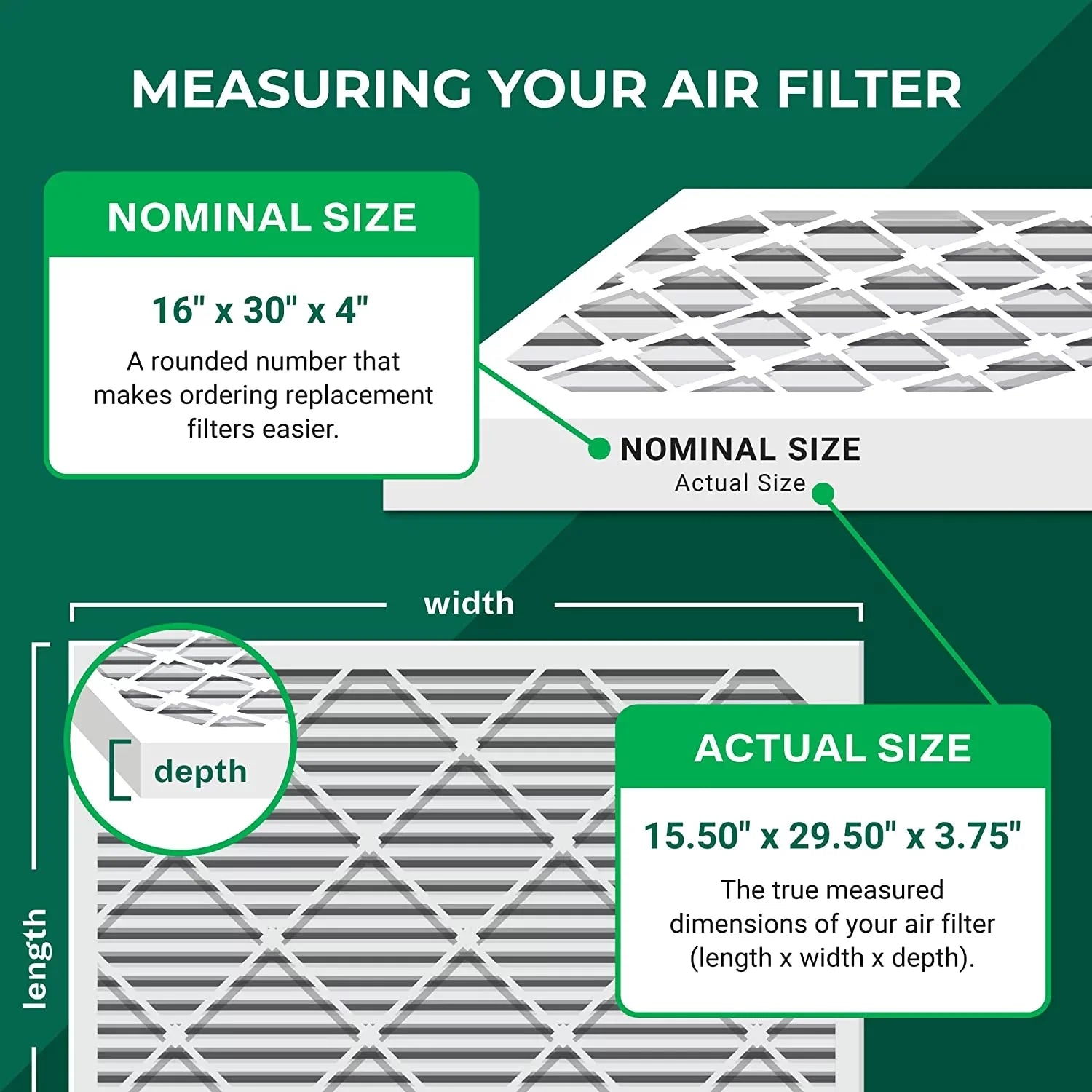 Filterbuy 16x30x4 MERV 13 Pleated HVAC AC Furnace Air Filters (4-Pack)