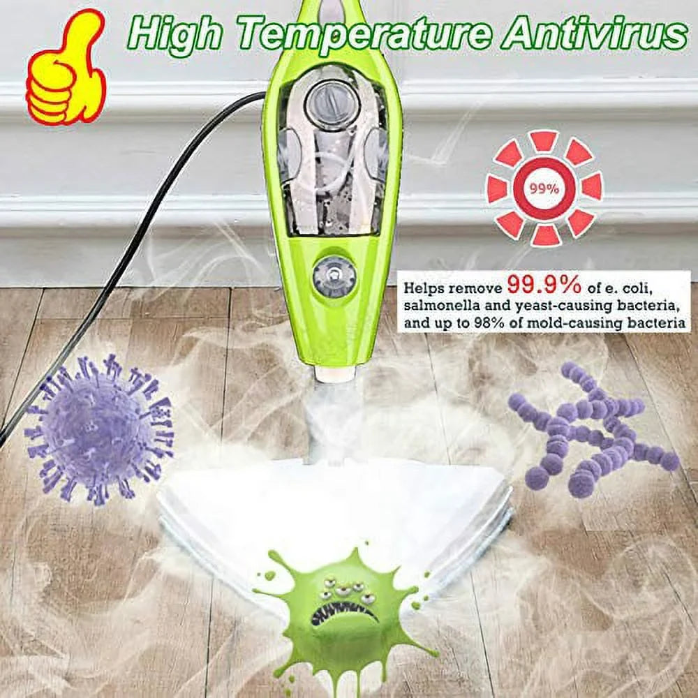 Multi-Function Steam Mop 10 In 1, Fast 20 sec Heating Up, Stream Clearner Suitable for All Types of Carpet/Floor, 300 ml, 1500 W, 3.5M Wire, White/Green