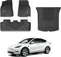 3W Floor Mats & Cargo Liner for Tesla Model Y 2020-2023 TPE All Environment Custom Fit Floor Liner for Tesla Y 1st&2nd Row and Trunk Black Car Mats