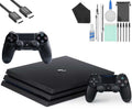 Sony PlayStation 4 PRO 1TB Gaming Console Black, HDMI Cable 2 Controller With Cleaning Kit Like New