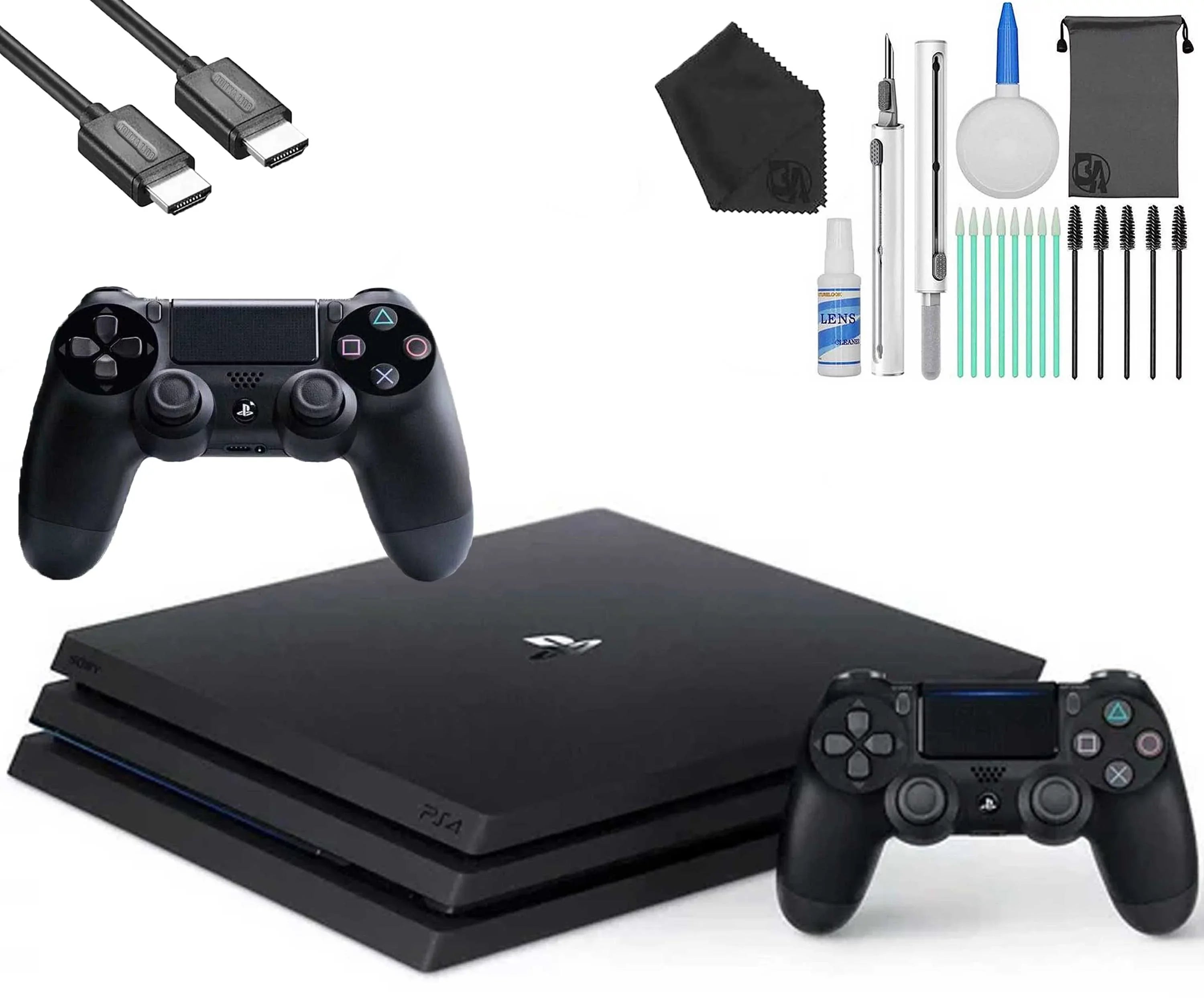 Sony PlayStation 4 PRO 1TB Gaming Console Black, HDMI Cable 2 Controller With Cleaning Kit Like New