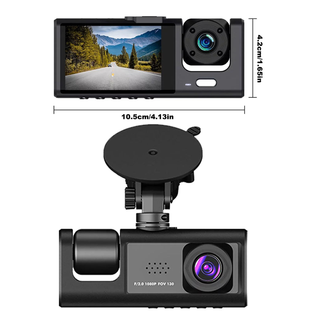 Nebublu Dash Camera with 3 Cameras, Car Video Recording Camcorder, Auto Safety Driving Recorder