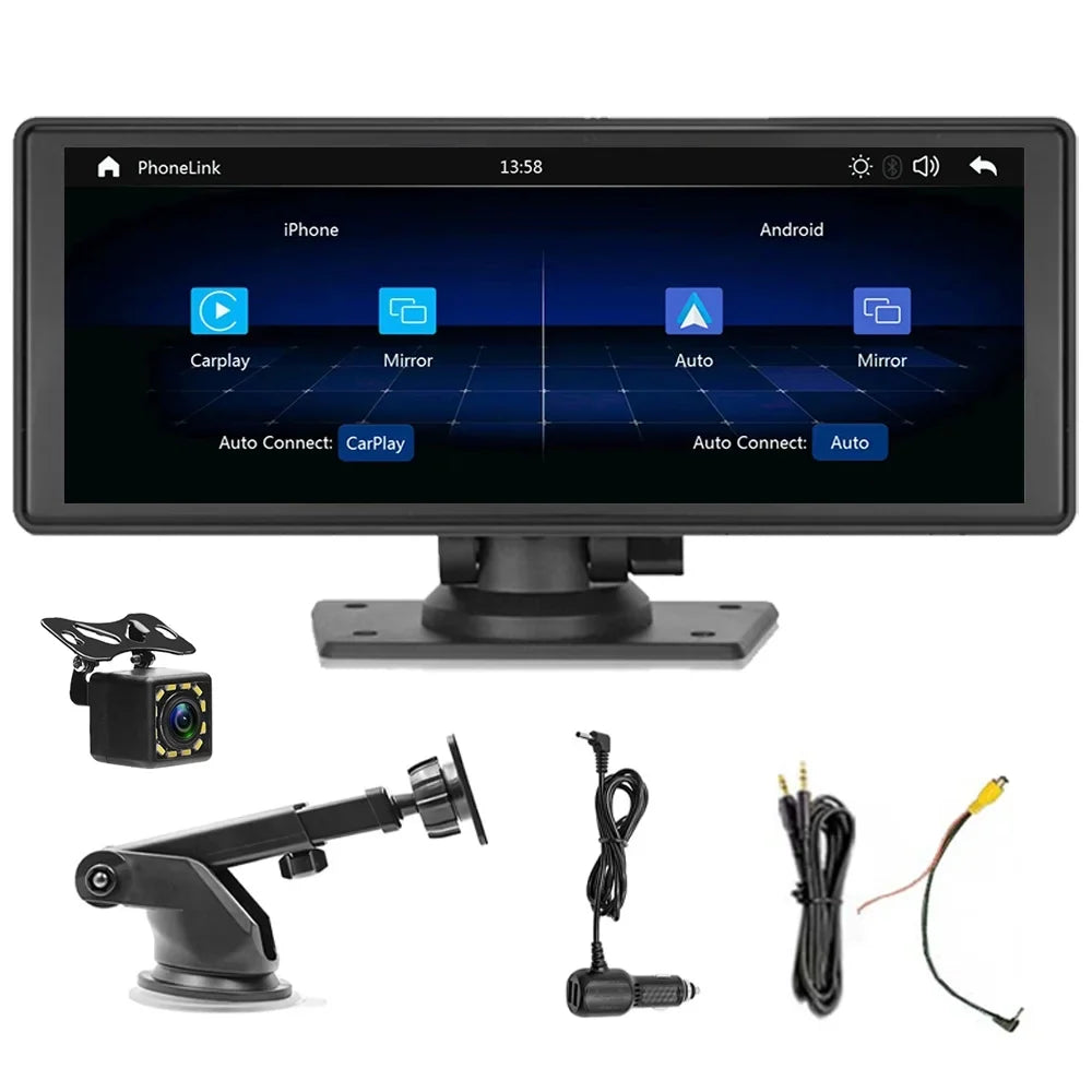 Portable Wireless Carplay&Android Auto Car Stereo,Newest 9.3 Inch Touch Screen Car Stereo with Bluetooth/FM Synchronization/Rear Camera Navigation Unit Player with Bluetooth FM Transmitter,AUX, TF