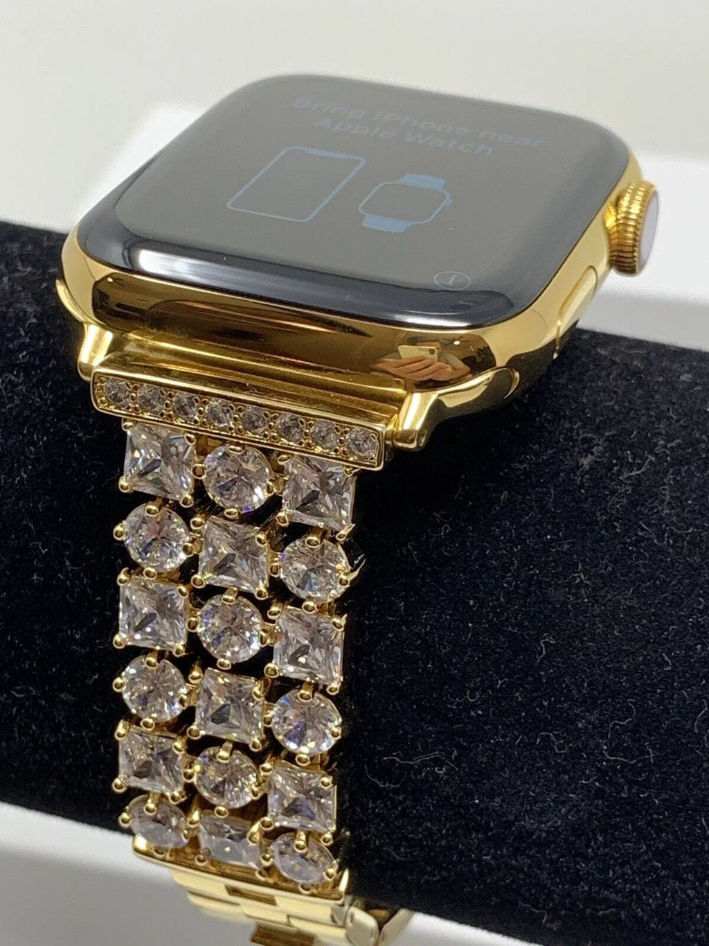 24K Gold Plated 44MM iWatch SERIES 5 Gold Link Band Diamond Rhinestones LTE