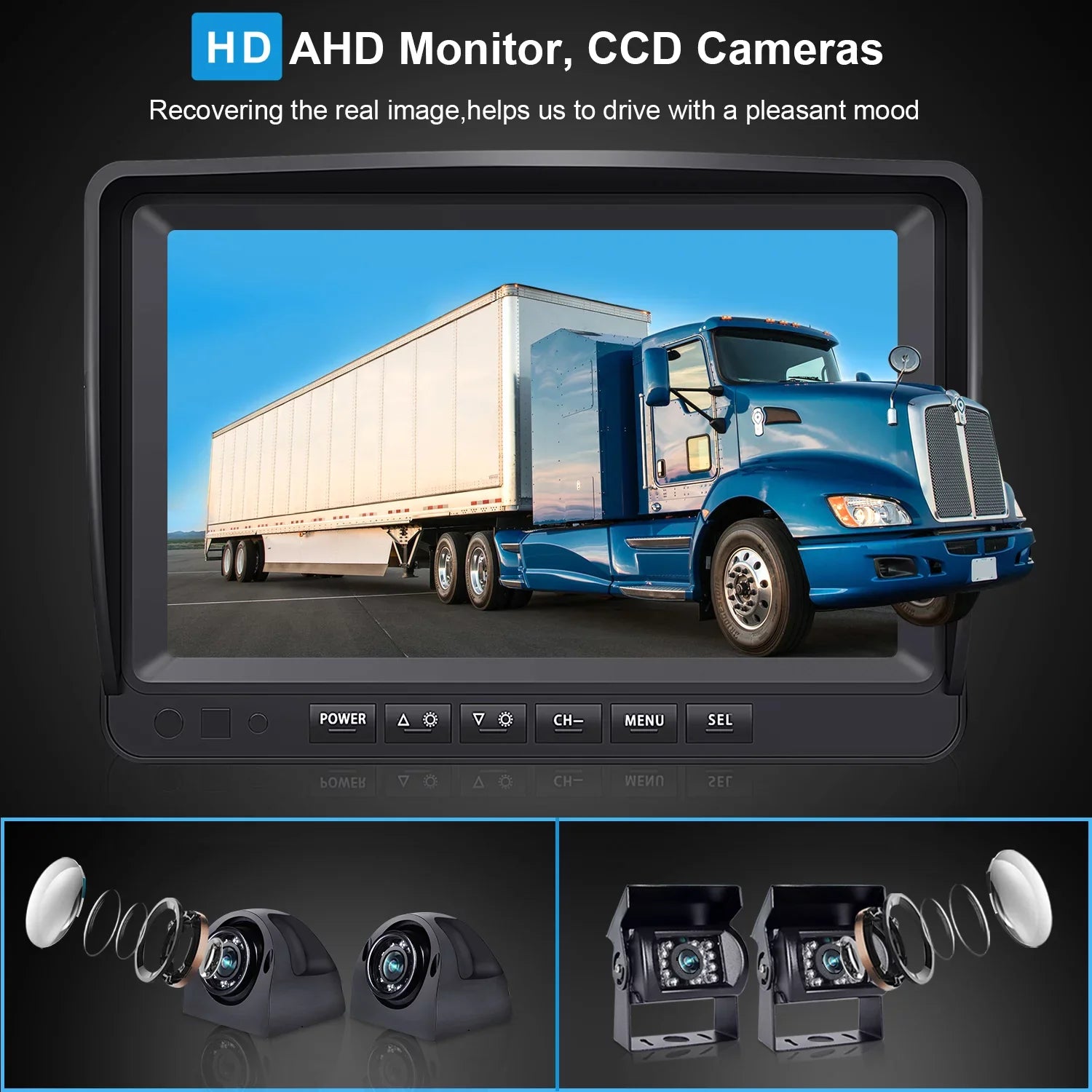 eRapta A9 RV Backup Camera System with 9’’ Large Monitor, Backup camera for RV Car Box Truck Trailer HD Rear and Side View Camera Quad 4 Split Screens Advanced DVR Record Function IP69 Waterproof