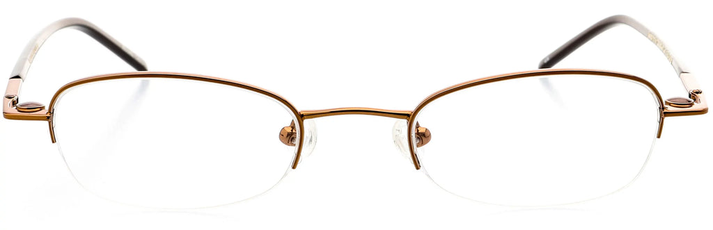 Optical Eyewear - Oval Shape, Metal Half Rim Frame - Prescription Eyeglasses RX, Cocoa