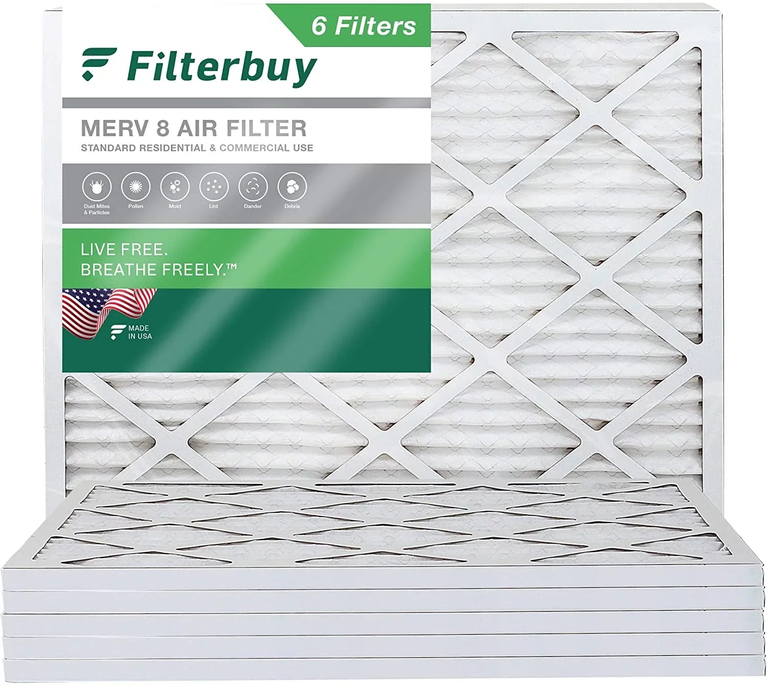 Filterbuy 25x32x1 MERV 8 Pleated HVAC AC Furnace Air Filters (6-Pack)