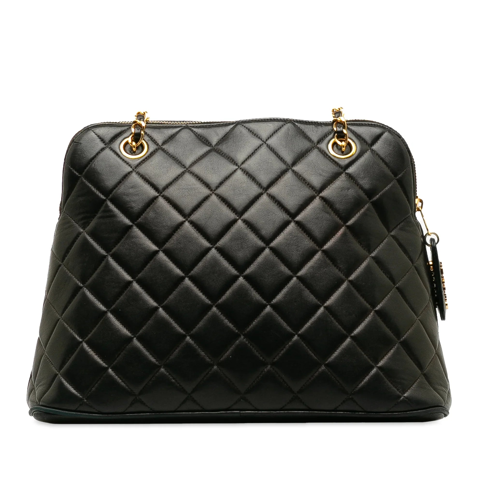 Pre-Owned Authenticated Chanel Quilted Lambskin Dome Shoulder Bag Leather Black Unisex (Good)