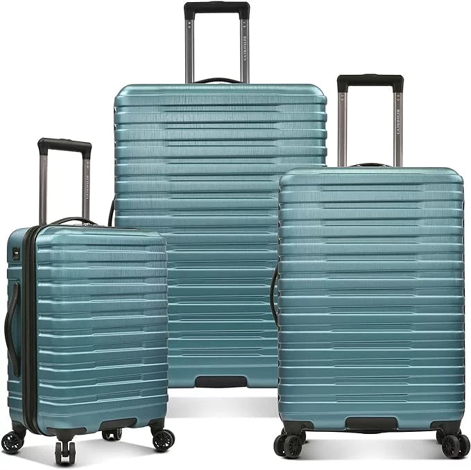 U.S. Traveler Boren Polycarbonate Hardside Rugged Travel Suitcase Luggage with 8 Spinner Wheels, Aluminum Handle, Teal, 3-Piece Set, USB Port in Carry-On