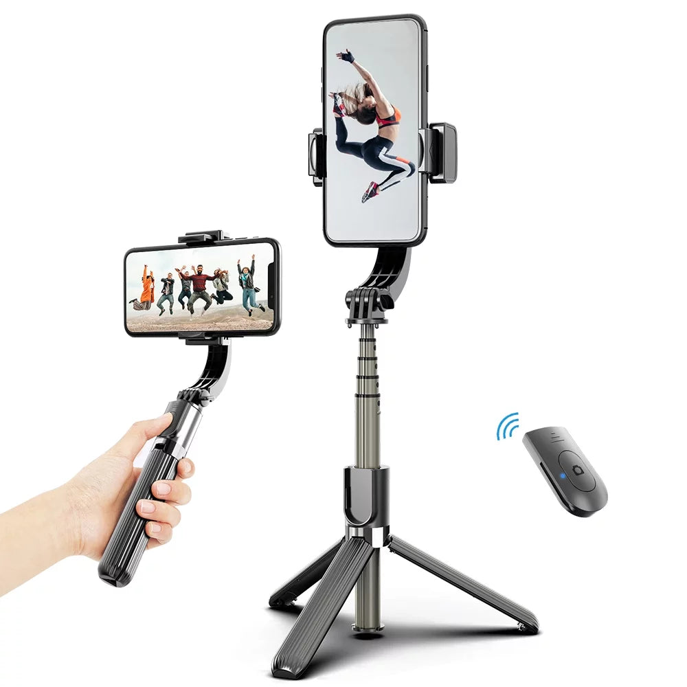 3 in 1 Phone Gimbal Stabilizer Selfie Stick Tripod 86cm 5-Section with Remote Shutter Phone Clamp Smart Rotatable Fitting with Smartphones