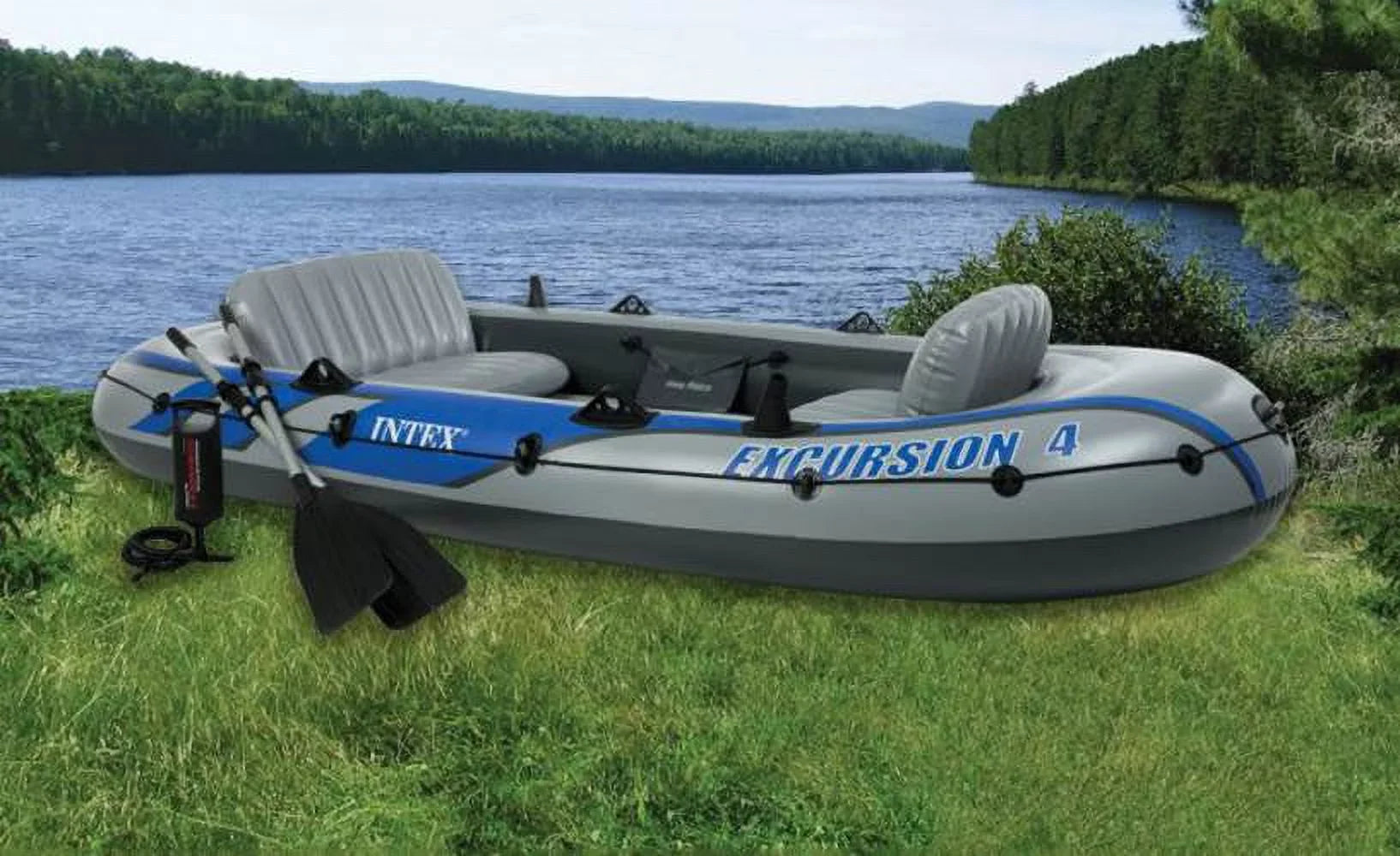 Intex Excursion Inflatable Rafting Fishing 4 Person Ship w/ Oars & Pump (3 Pack)