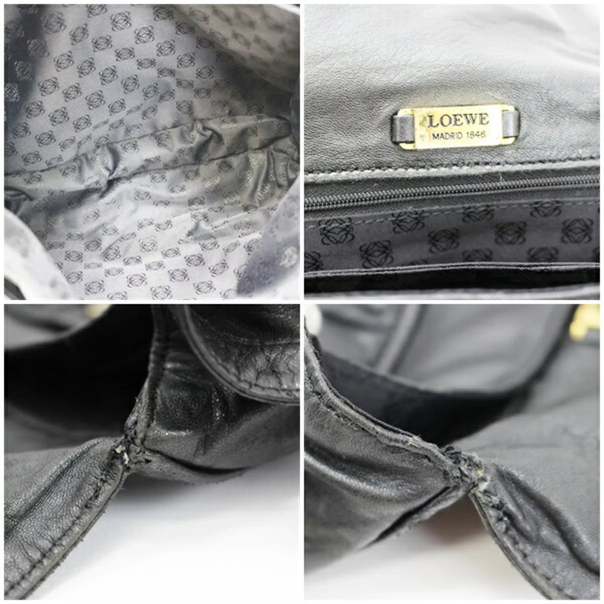 Pre-Owned Loewe Leather Shoulder Bag Anagram Black LOEWE Ladies (Good)