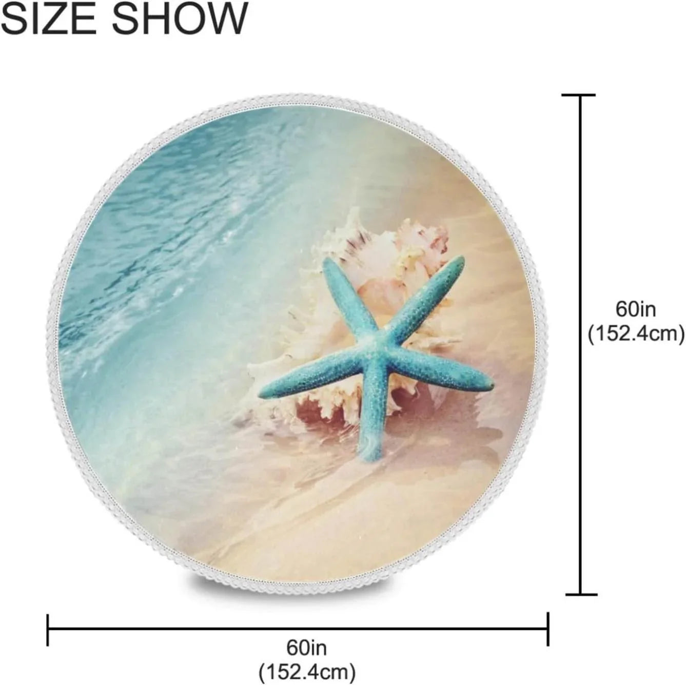 SKYSONIC Starfish Summer Beach Round Tablecloth 60inch Indoor Wrinkle Free, Sea Wave Conch Circular Lace Table Shield Washable for Kitchen Party BBQ Dining Decor