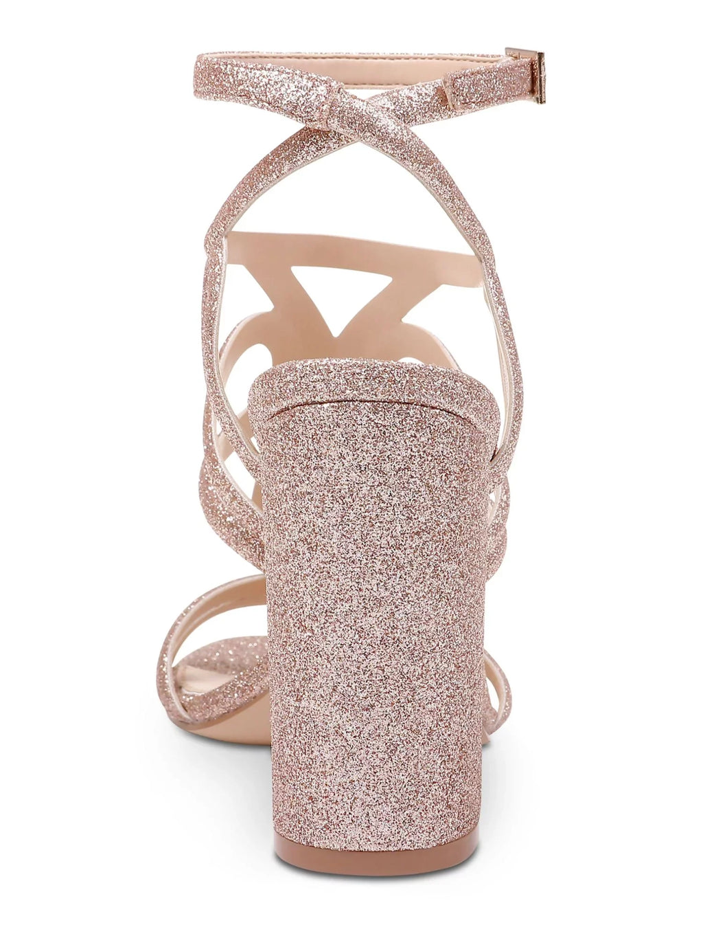 JEWEL BADGLEY MISCHKA Womens Pink Caged Padded Ankle Strap Glitter Shari Round Toe Flare Clasp Slingback Sandal 6
