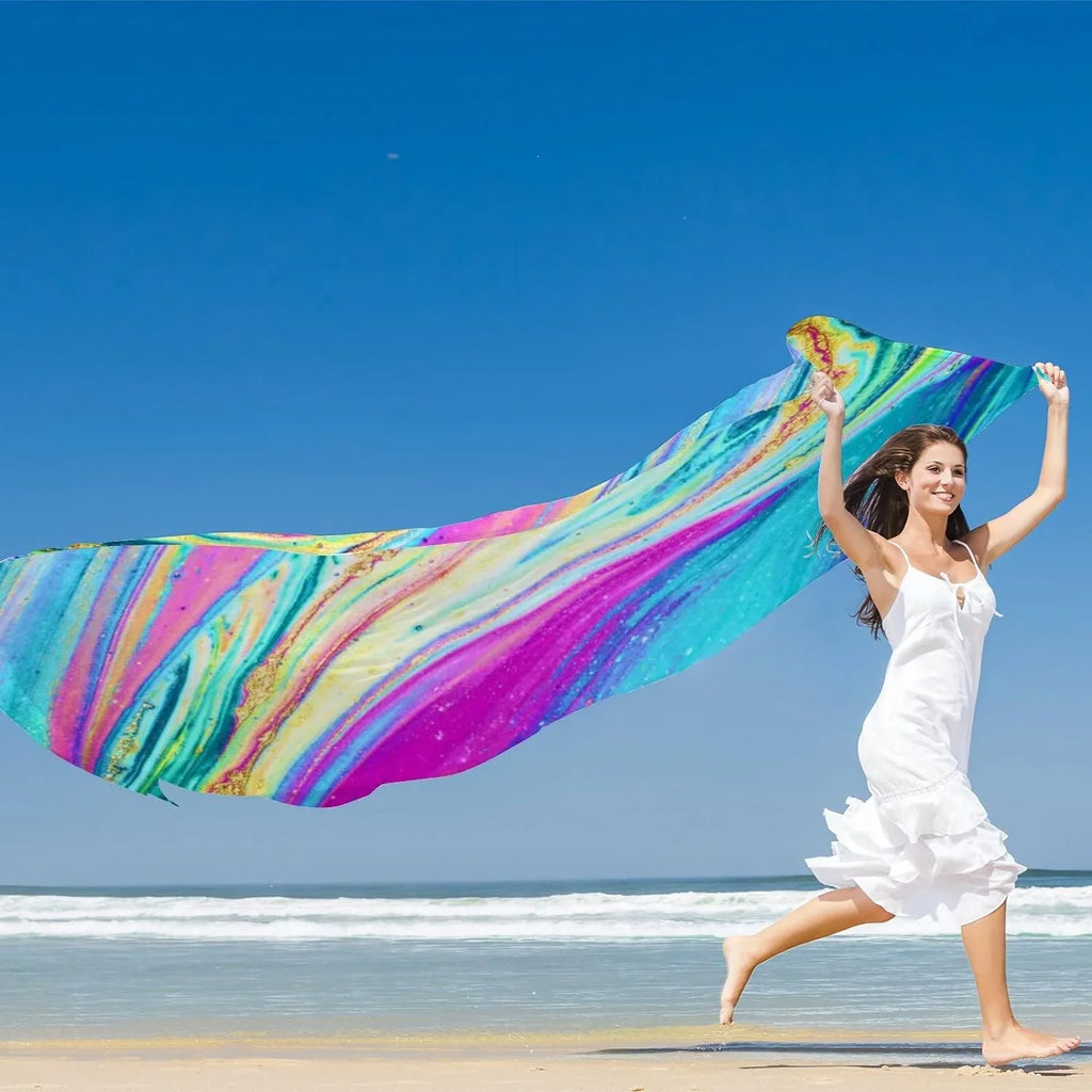Hyjoy Watercolor Marble Art Long Silk Neck Scarf Lightweight Shawl Wrap Scarves for Women Girls