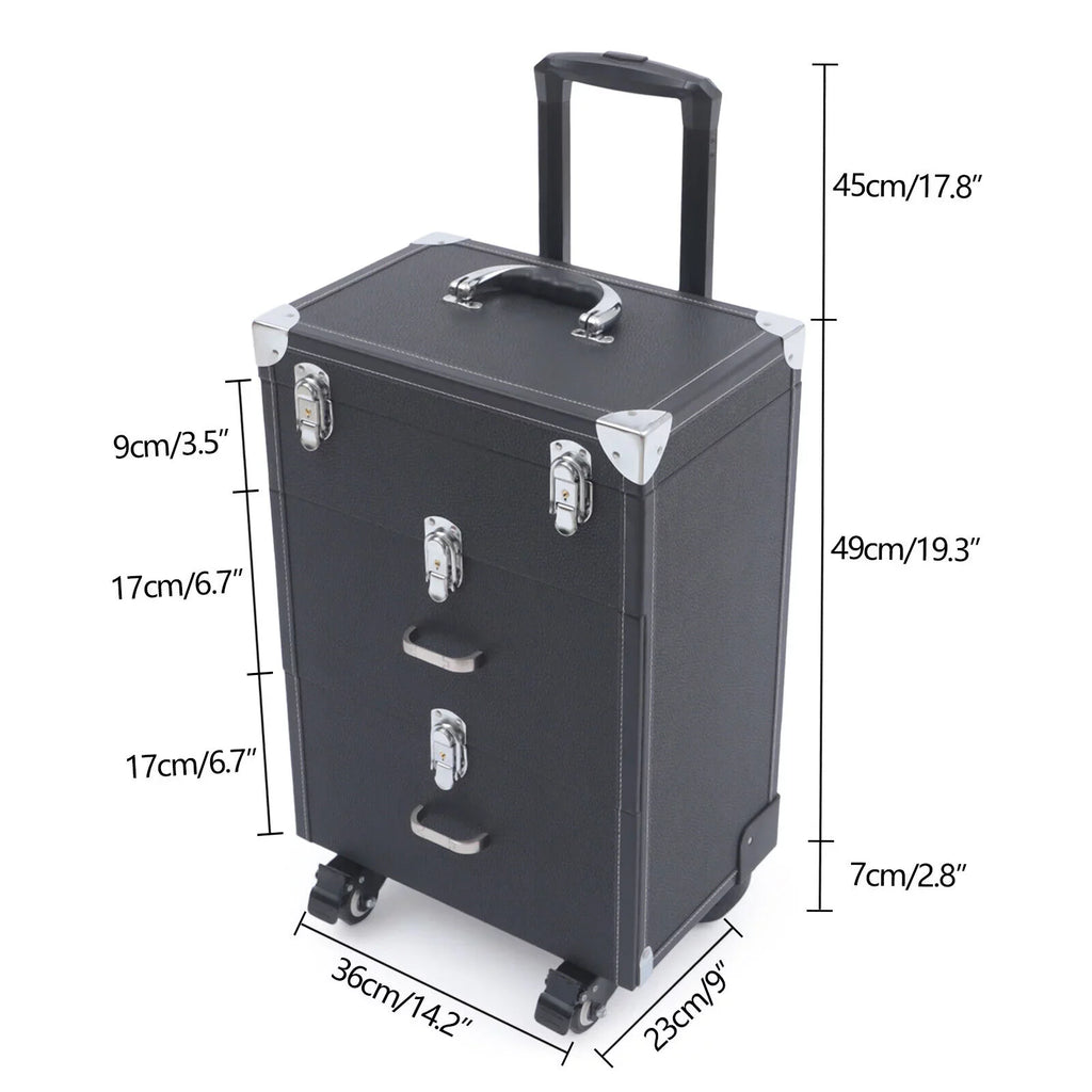 DENEST Nail Polish Storage box Travel Makeup Rolling Organizer Cosmetics Train Case with Wheels