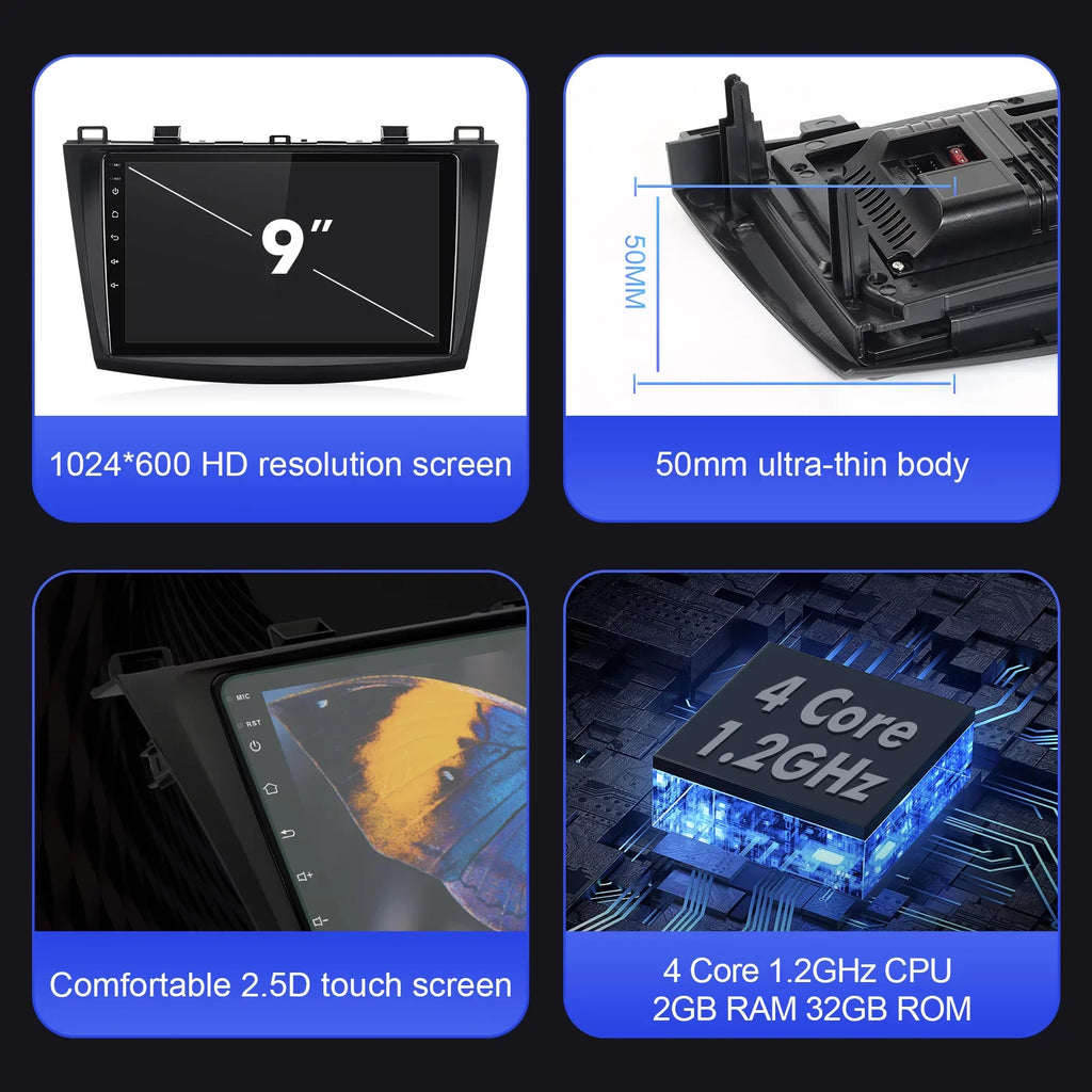 Android 10 Double Din Car stereo for Mazda 3 2010 2011 2012 2013 with 9 Inch TouchScreen Radio Built-in Wireless Carplay/Android Auto/GPS/Bluetooth/FM/AUX-in/Steering Wheel Control Backup Camera 2+32G