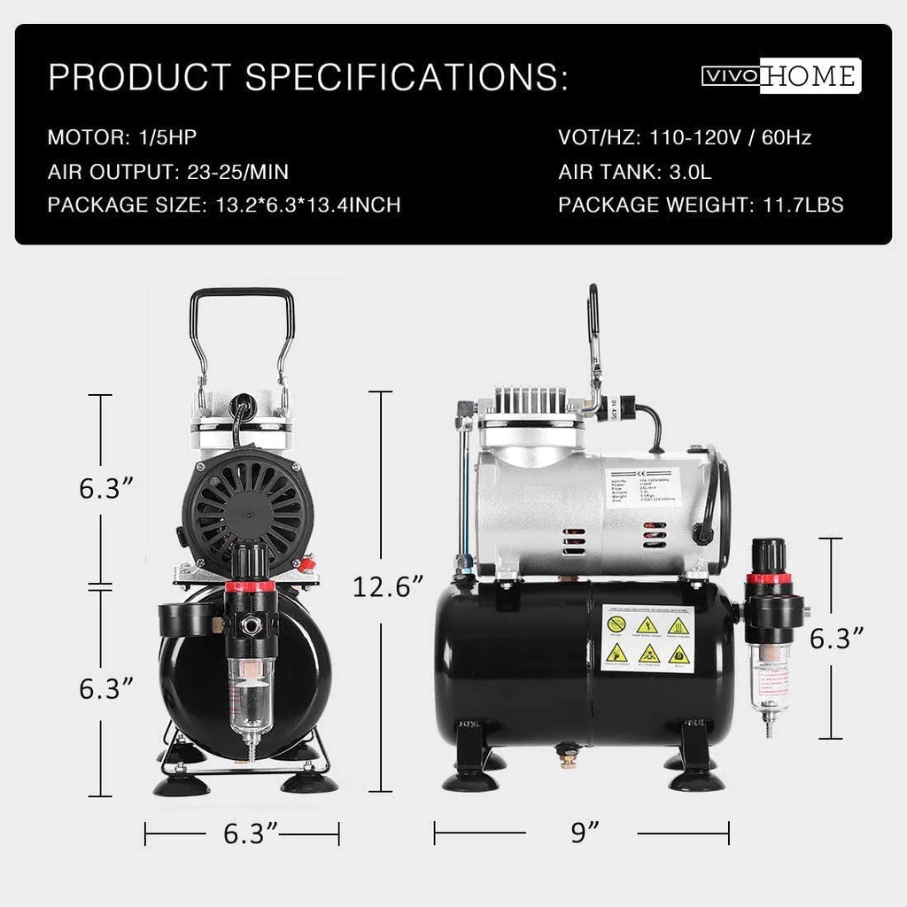 VIVOHOME 110-120V Professional Airbrushing Paint System with 1/5 HP Air Compressor and 1 Paint Sprayer for Tattoo Makeup Shoes Cake Decoration