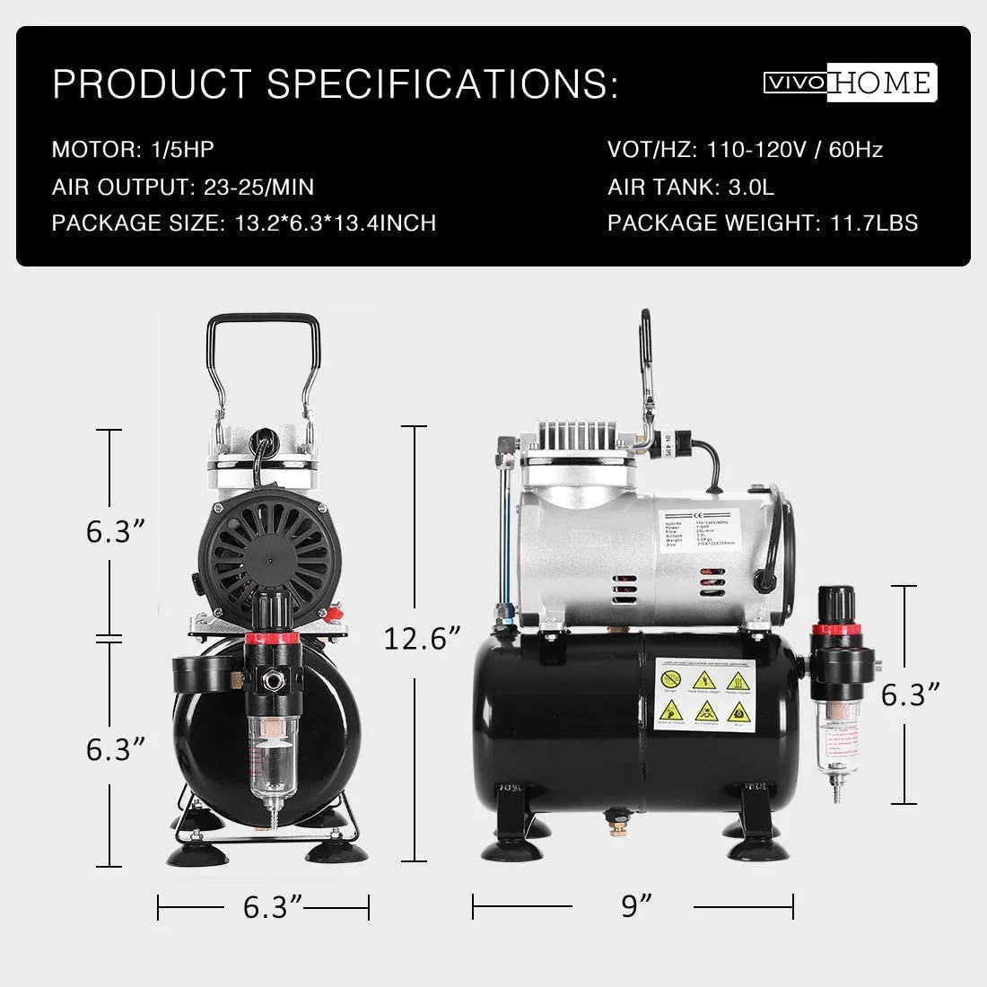 VIVOHOME 110-120V Professional Airbrushing Paint System with 1/5 HP Air Compressor and 1 Paint Sprayer for Tattoo Makeup Shoes Cake Decoration
