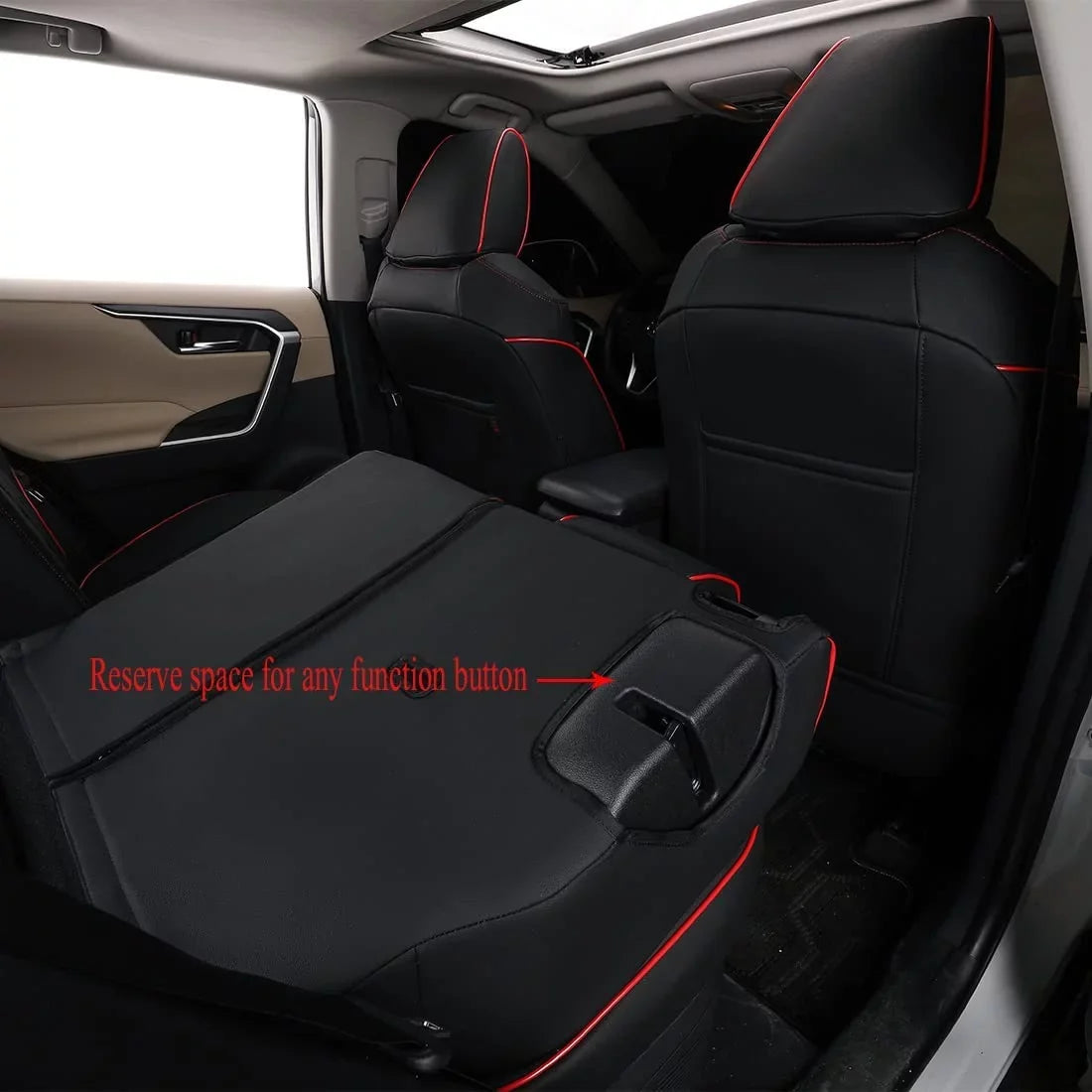 EKR Custom Fit Taos Car Seat Protection for Volkswagen Taos S SE 2022 2023-Full Set Leather Auto Seat Coating with Red Trim)