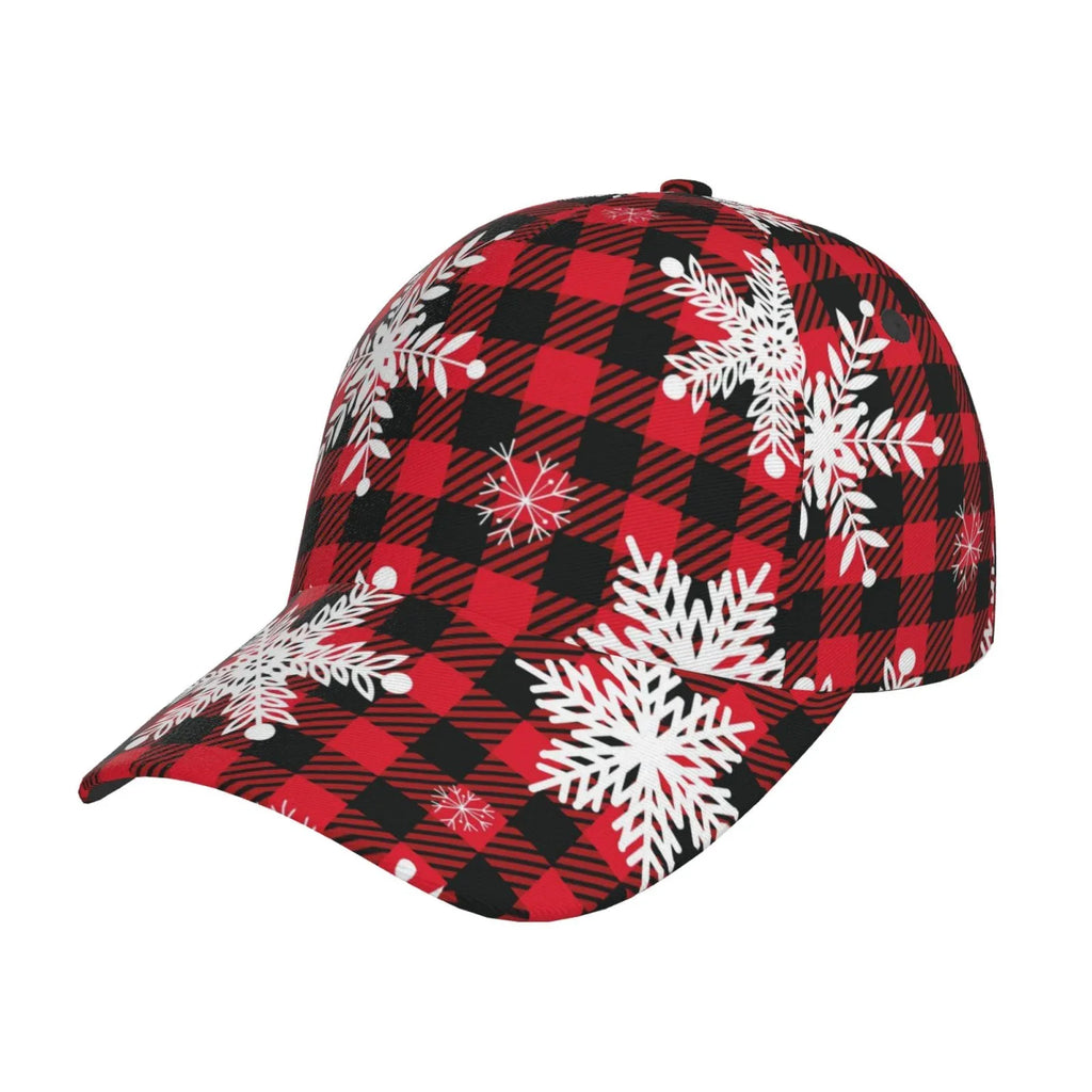 Balery Baseball Cap Adjustable Size for Running Workouts and Outdoor Activities All Seasons Dad Hat(Snowflakes On A Buffalo Plaid)