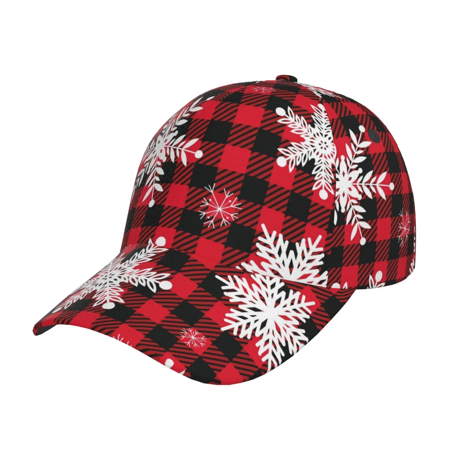 Balery Baseball Cap Adjustable Size for Running Workouts and Outdoor Activities All Seasons Dad Hat(Snowflakes On A Buffalo Plaid)