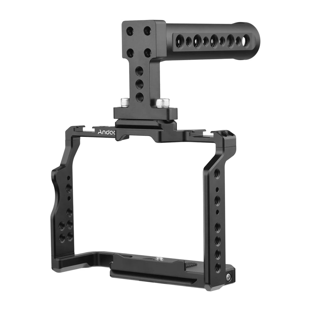 Andoer Camera Video Cage + Handle Kit Aluminum Alloy with Dual Cold Shoe Mounts Numerous 1/4 Inch Threads Replacement for Sony A7IV/ A7III/ A7II/ A7R III/ A7R II/ A7S II