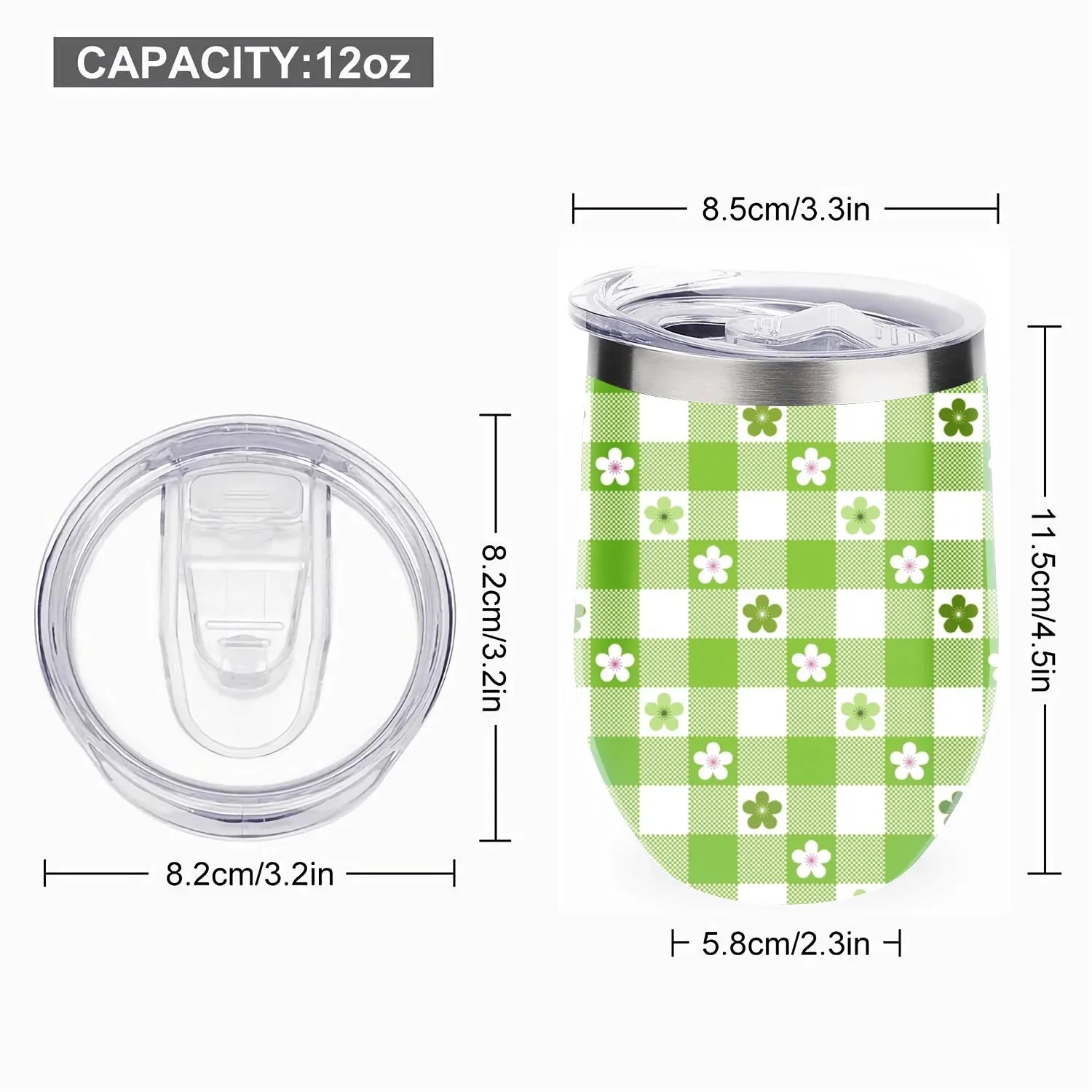 Hidove 12oz 304 Stainless Steel Vacuum Insulated Cups, Green and White Flowers Eggshell Cup U Shape Tumbler Cups with Lid, Double Layer Insulation Wine Cup Big Belly Cup