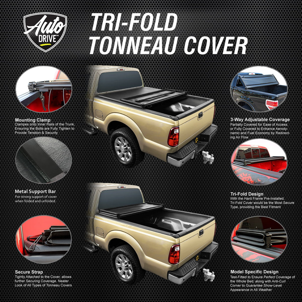 Auto Drive Soft Tri Fold Truck Bed Tonneau Wrap Fits Ford Ranger Flareside/Splash 6' 1993-2011
