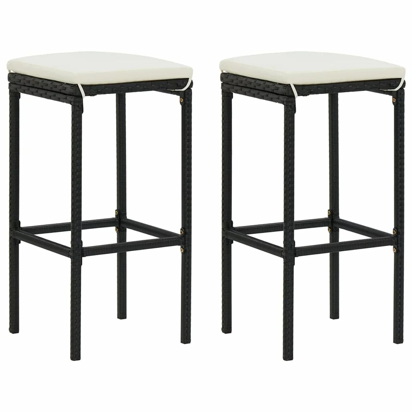 Dcenta 3 Piece Garden Bar Set Table with Storage Shelf and 2 Cushioned Stool Chairs Dining Set Black Poly Rattan for Bistro, Pub, Backyard, Terrace, Patio