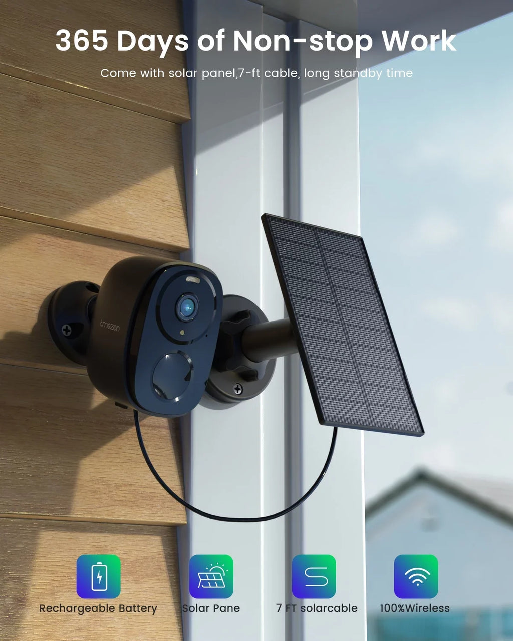 Outdoor Security Camera Wireless WiFi, PTZ 360° View, Spotlight & Siren, 2K/3MP Color Night Vision, Solar Outdoor Security Camera, White