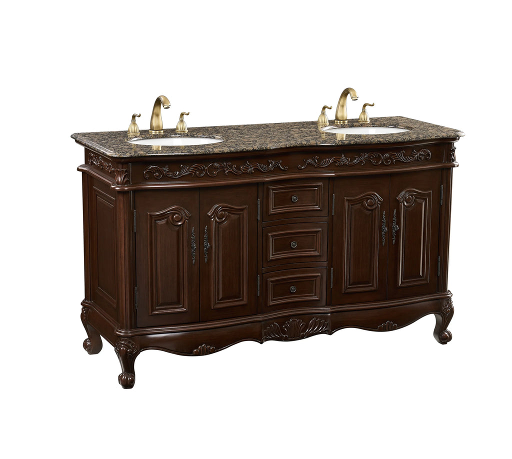 Stufurhome 60 inch Saturn Double Sink Vanity with Baltic Brown Granite Top