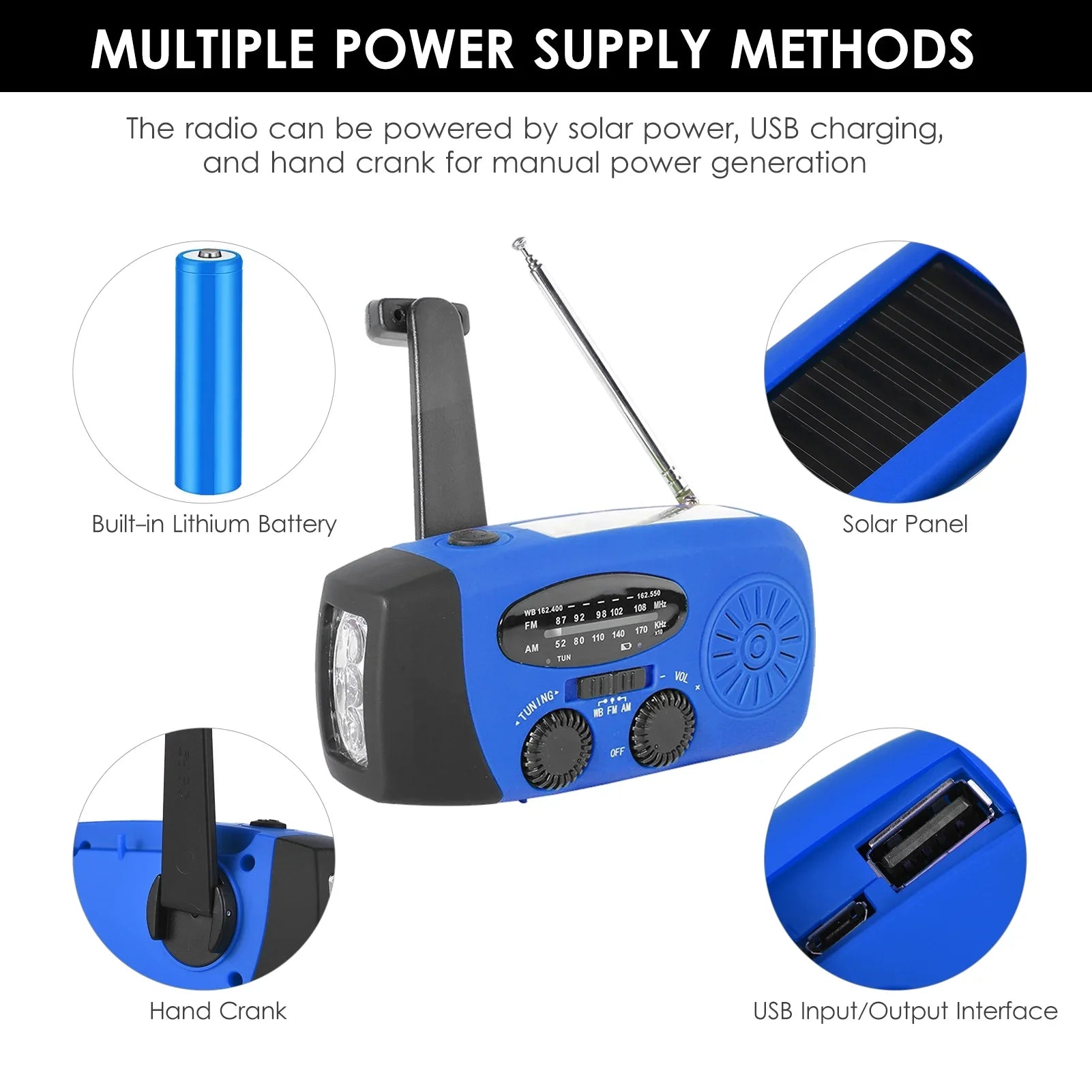 Emergency Hand Crank Solar Climate AM / / NOAA Emergency Environment Rechargeable Portable Power Bank with Solar Charging & Hand Crank & Battery Operated LED Flashlight Cell Reading Lamp fo