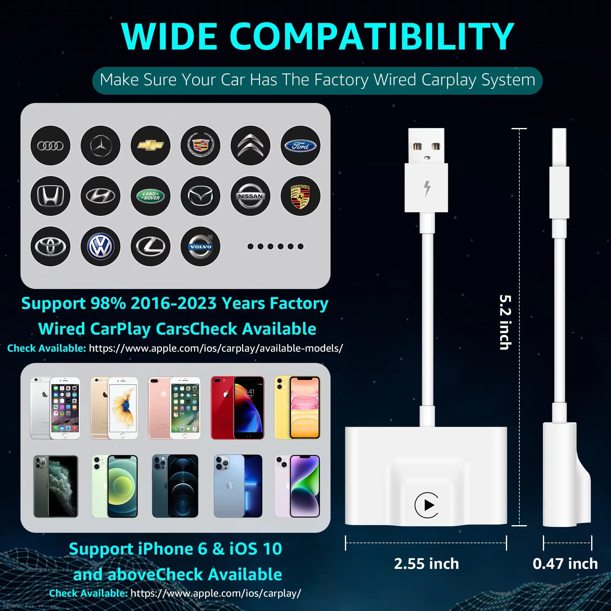 Emlimny Wireless CarPlay Adapter, CarPlay Dongle for Factory Wired CarPlay Cars, Convert Wired to Wireless CarPlay, Plug & Play Auto Connect No Delay Online Update for Cars