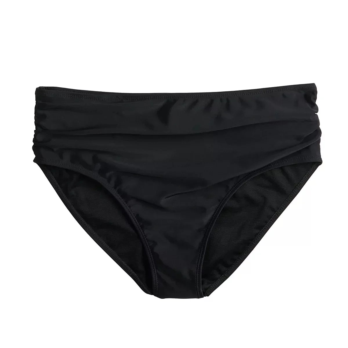 Nicole Miller BLACK Twist Front Bikini Top + Hi Waist Shirred Bottom 2Pc S