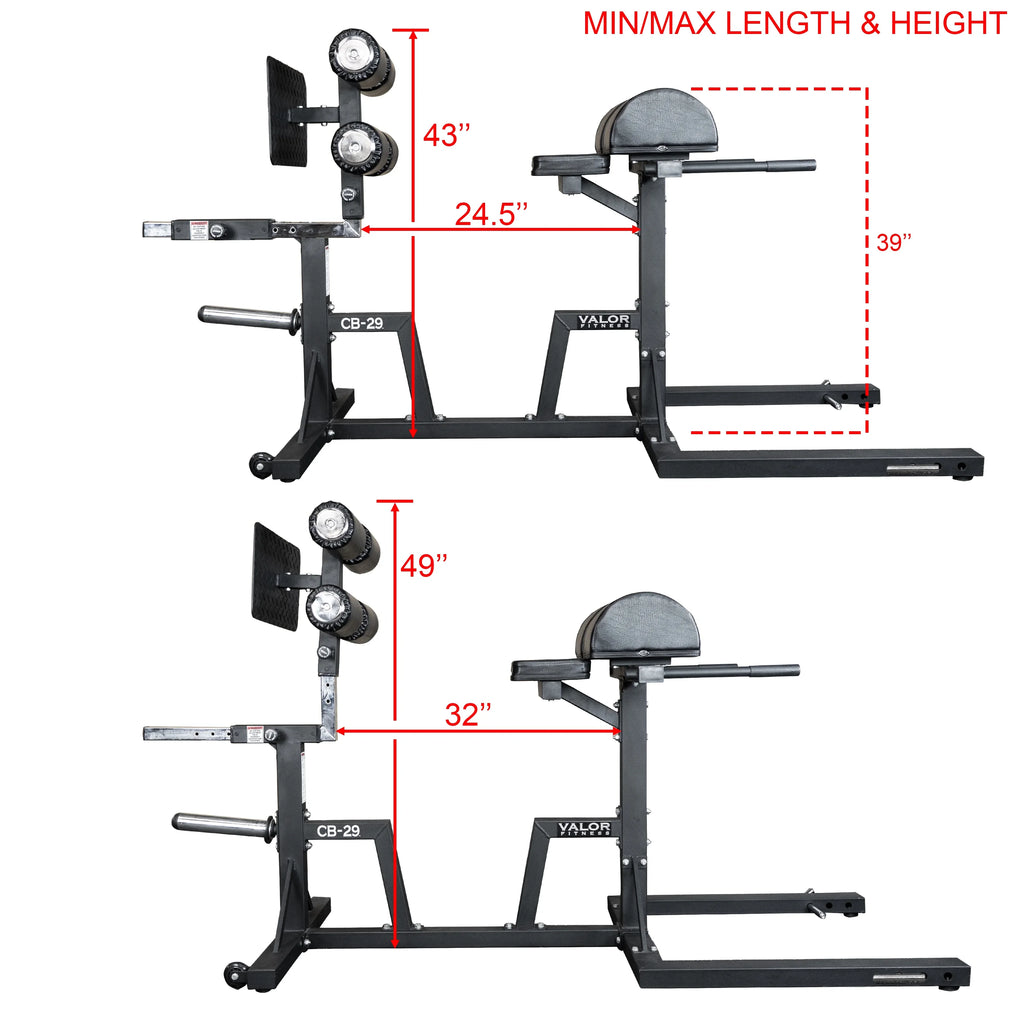 Valor Fitness Glute Ham Developer Machine - Adjustable GHD Equipment- Max Weight 400 lbs - Ab Hip Back Workout - Hyperextensions Sit Ups – Includes Band Pegs - Olympic Plate Storage - Home Gym -