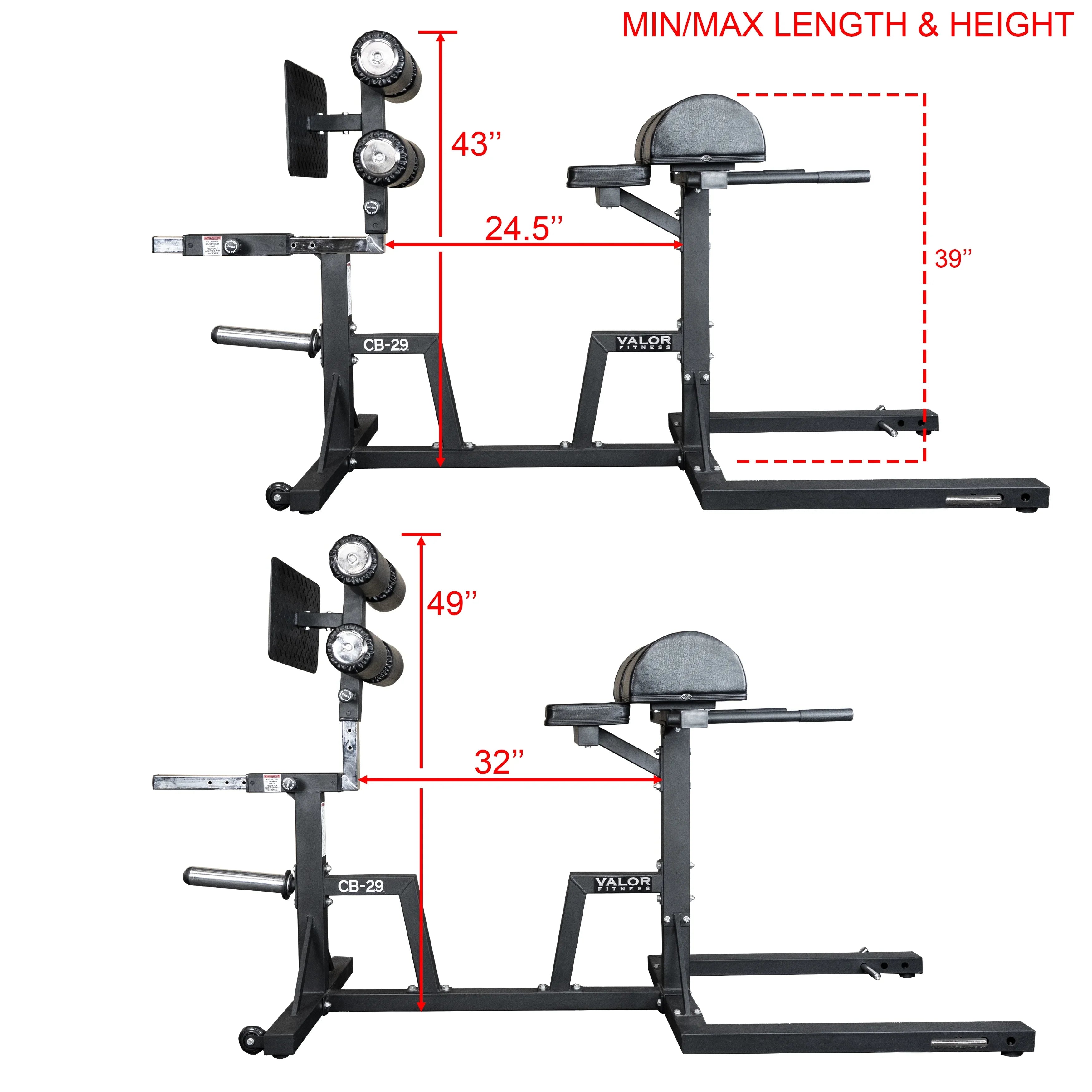 Valor Fitness Glute Ham Developer Machine - Adjustable GHD Equipment- Max Weight 400 lbs - Ab Hip Back Workout - Hyperextensions Sit Ups – Includes Band Pegs - Olympic Plate Storage - Home Gym -