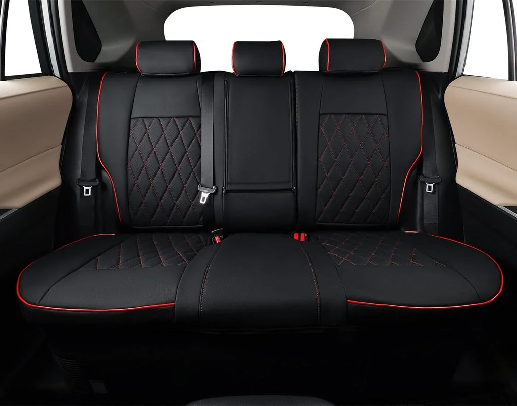 EKR Custom Fit Taos Car Seat Protection for Volkswagen Taos S SE 2022 2023-Full Set Leather Auto Seat Coating with Red Trim)