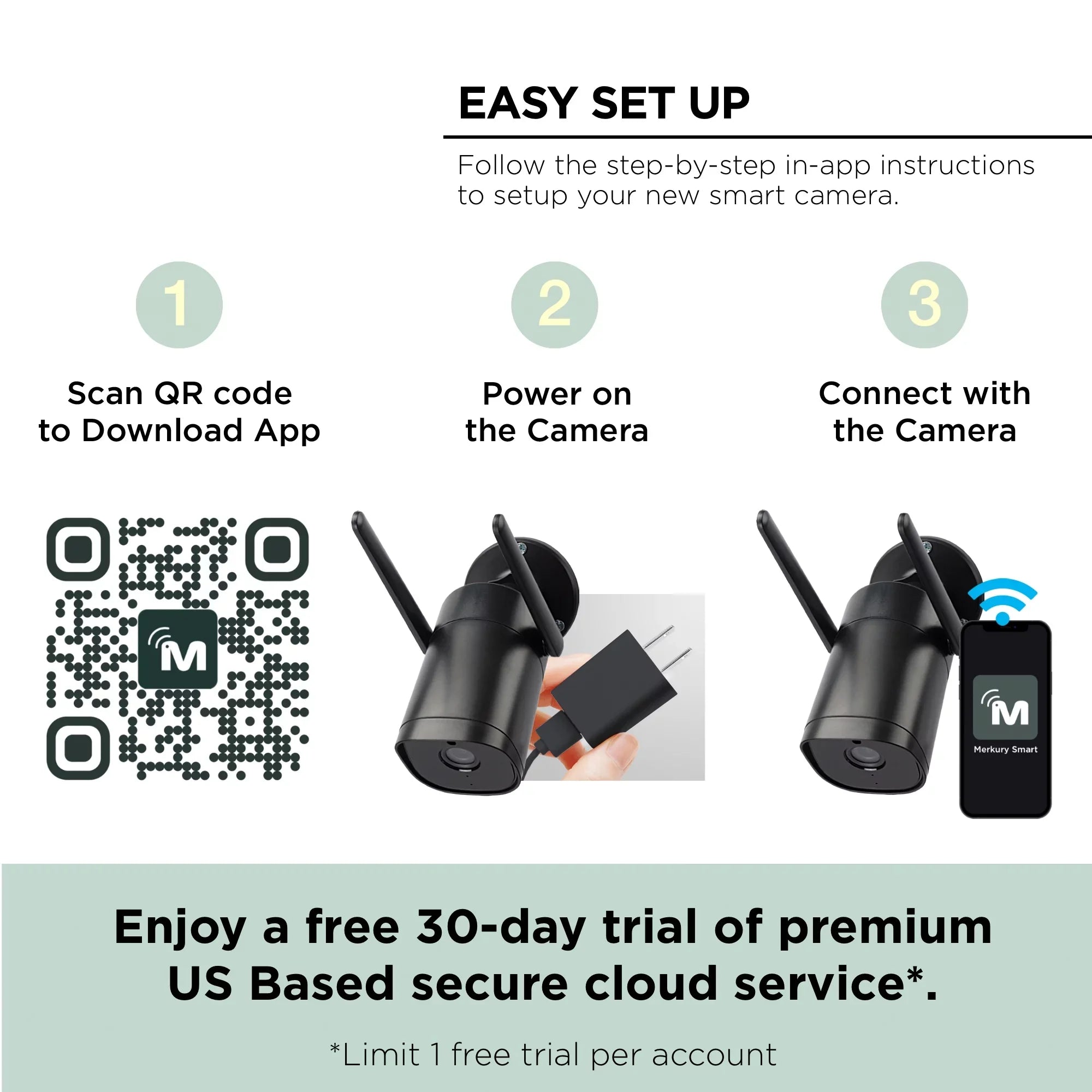Merkury Smart 1080P Smart Outdoor Security Camera - Condition Night Vision, 2-Way Audio, Black, Wi-Fi