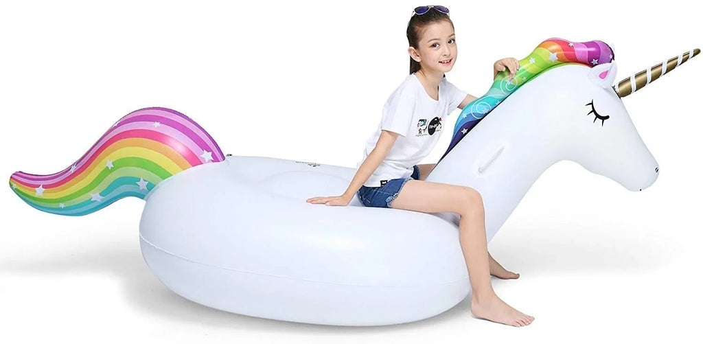 Big Inflatable Unicorn Pool Float Floatie Ride On with Fast Valves Large Rideable Blow Up Summer Beach Swimming Pool Party Lounge Raft Decorations Toys Kids Adults