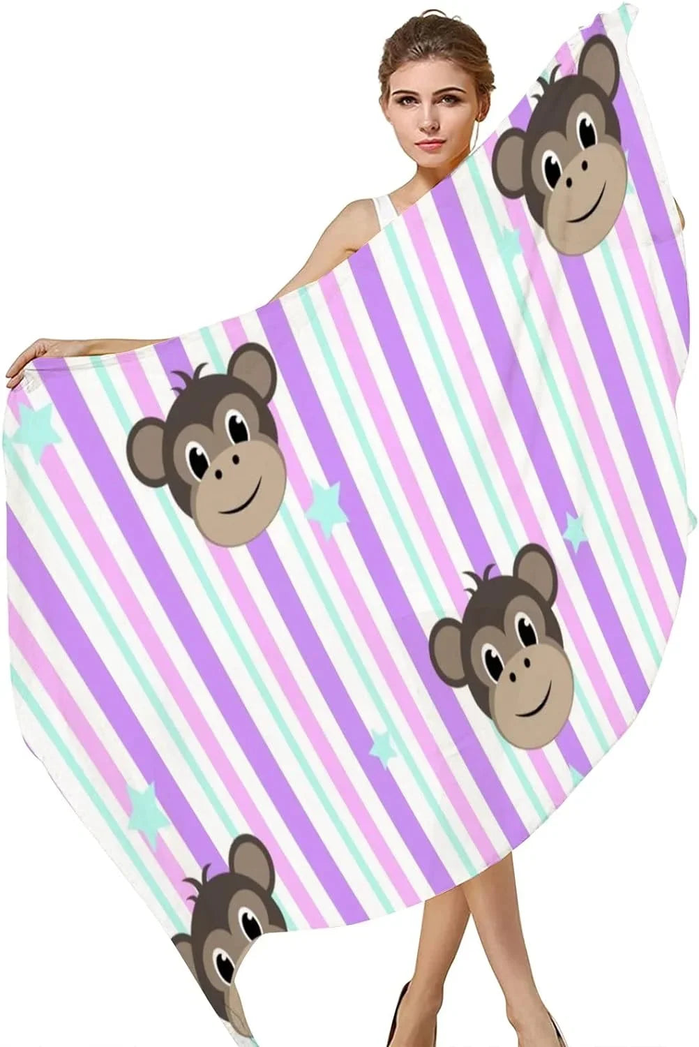 Hyjoy Monkey Faces On Stripe Long Silk Neck Scarf Lightweight Shawl Wrap Scarves for Women Girls