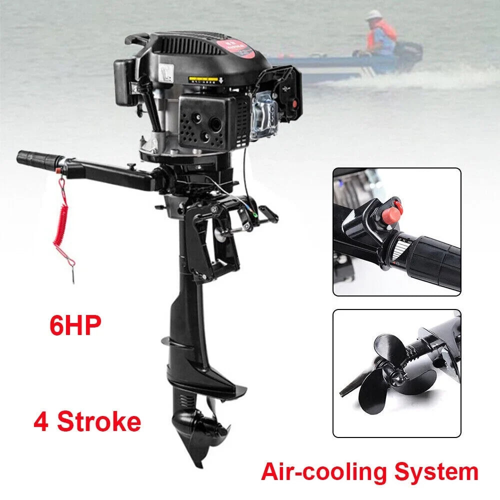 6 HP 4-Stroke Heavy Duty Outboard Motor Fishing Craft Engine Air Cooling System