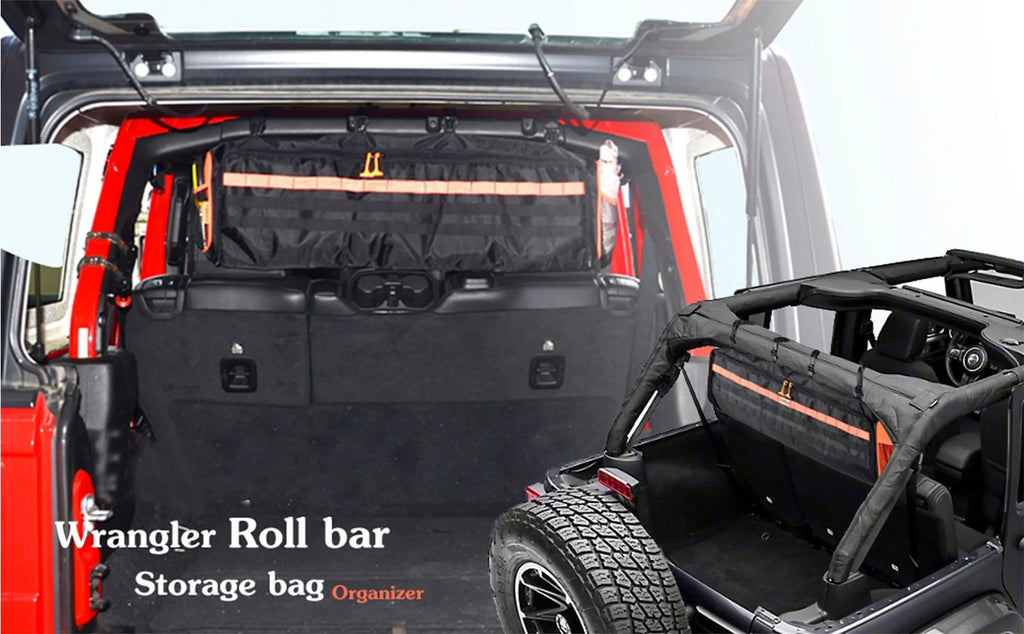 UTV Roll Cage Organizer Cargo Rear Storage Tools Bags Truck Tool Kits Holder Fits for 1987-2020 Wrangler LJ TJ JK JL