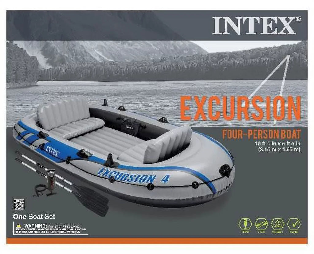 Intex Excursion Inflatable Rafting Fishing 4 Person Ship w/ Oars & Pump (3 Pack)