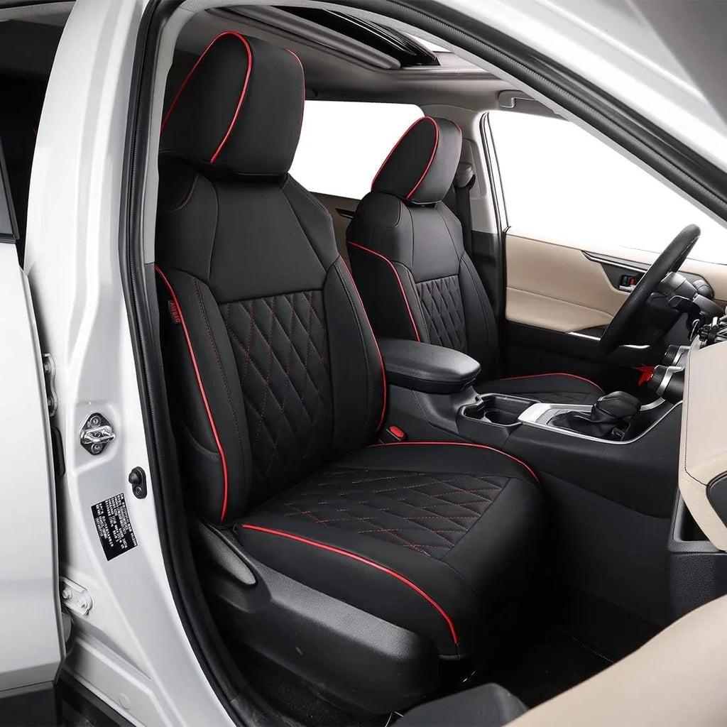 EKR Custom Fit Taos Car Seat Protection for Volkswagen Taos S SE 2022 2023-Full Set Leather Auto Seat Coating with Red Trim)