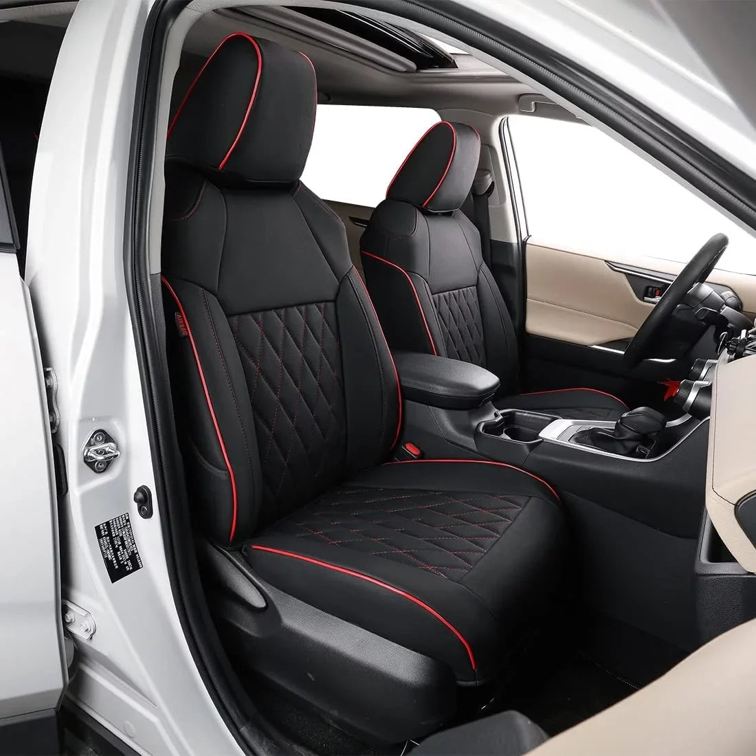 EKR Custom Fit Taos Car Seat Protection for Volkswagen Taos S SE 2022 2023-Full Set Leather Auto Seat Coating with Red Trim)