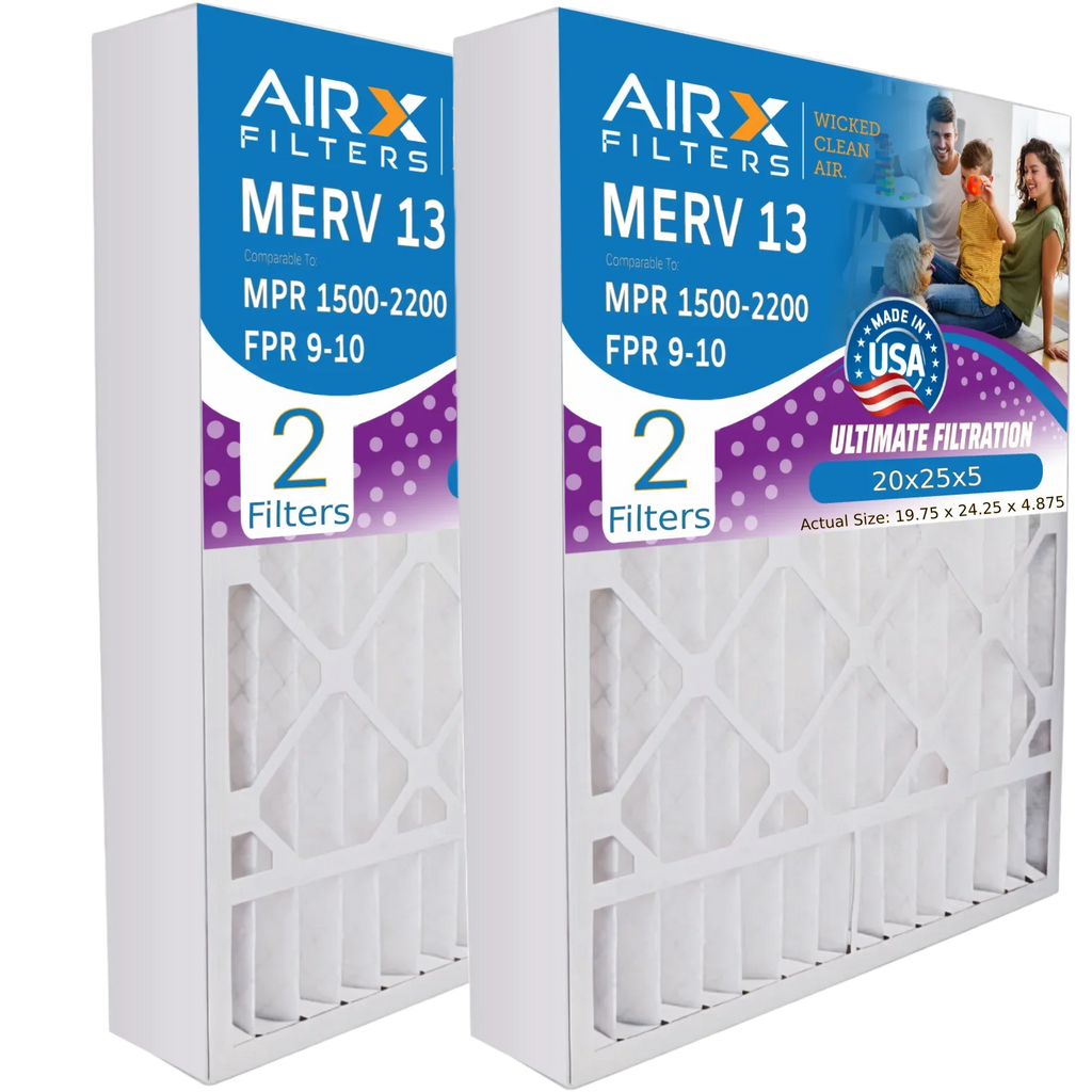 20x25x5 Air Filter MERV 13 Comparable to MPR 1500 - 2200 & FPR 9 Suitable with Air Bear 255649-102 Premium USA Made 20x25x5 Furnace Filter 2 pack by AIRX FILTERS WICKED CLEAN AIR.