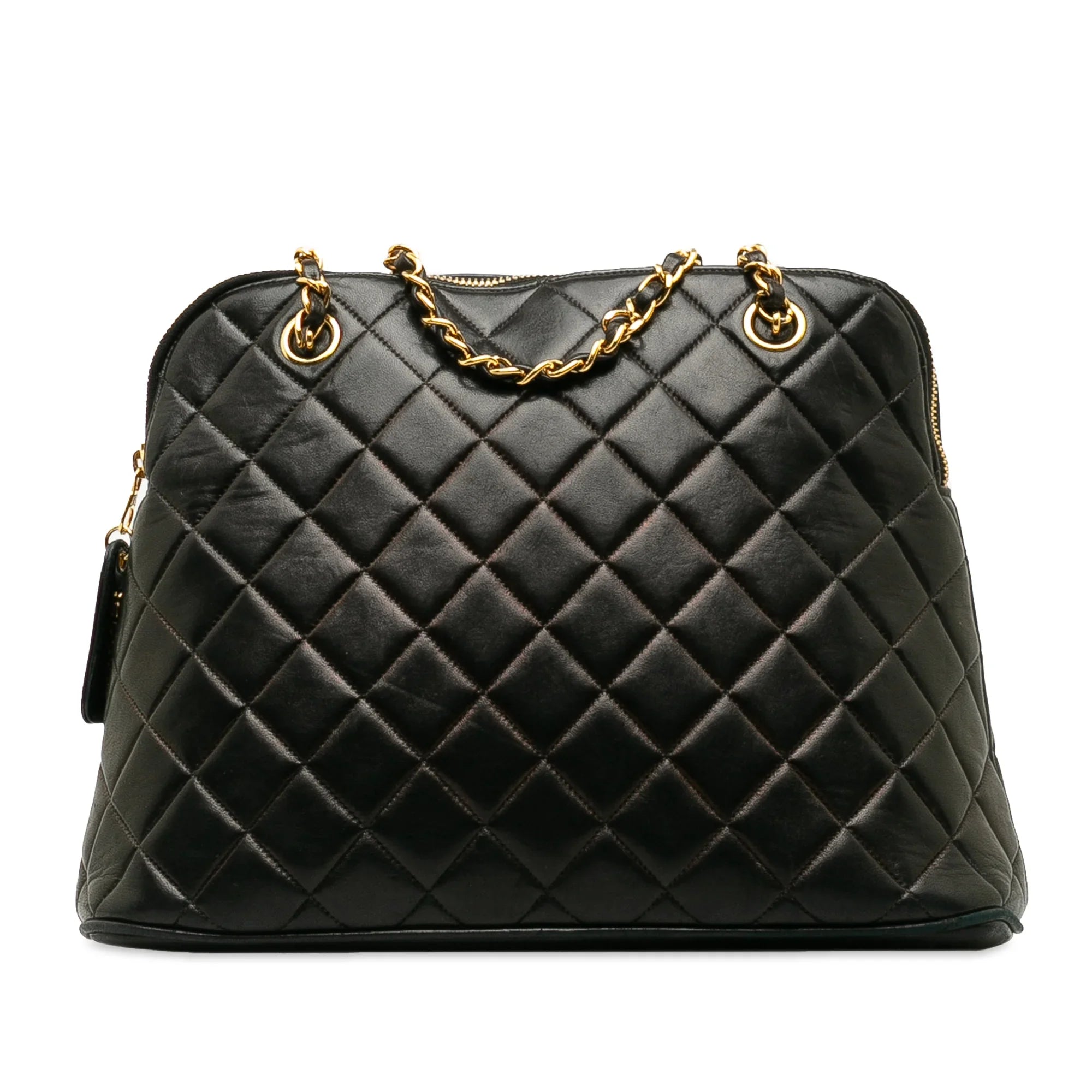 Pre-Owned Authenticated Chanel Quilted Lambskin Dome Shoulder Bag Leather Black Unisex (Good)