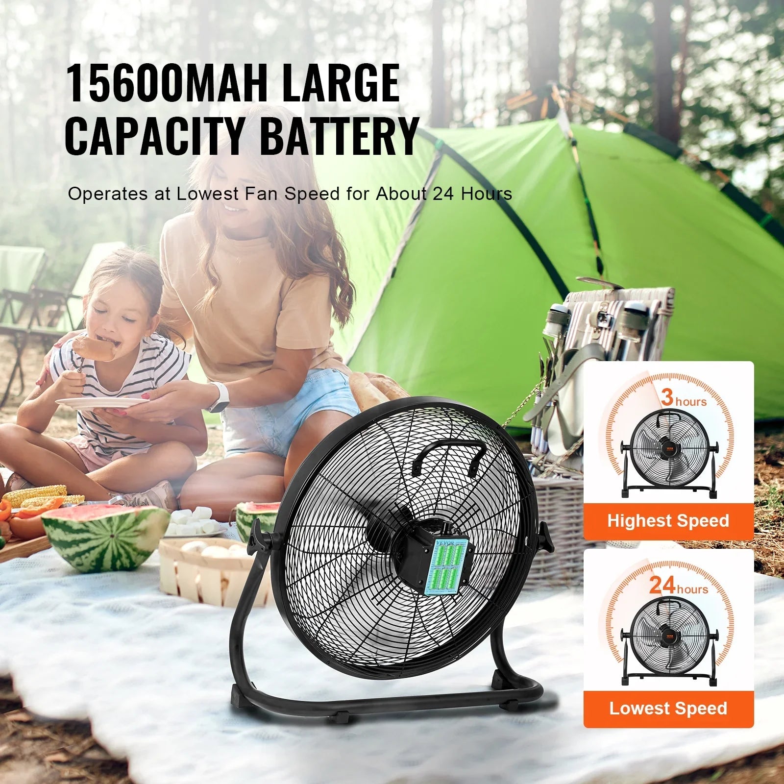 SKYSHALO 16-inch Cordless Fan Heavy Duty Metal Fans Variable Speed 360 Degree Tilt